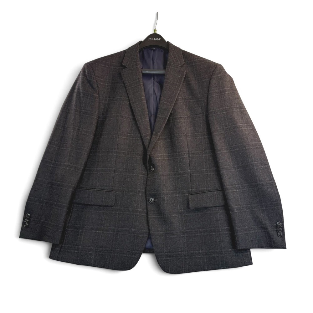 Jos A Bank Blazer 48R Slim Fit Dark Gray Plaid 1905 Collection Sport Coat